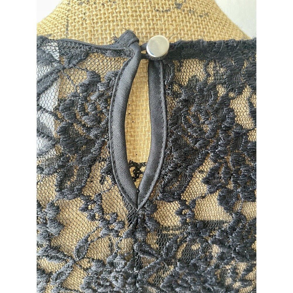 Black Floral Lace Bell Sleeve Blouse Women’s Small Whimsygoth Gothic Sheer Top - Picture 5 of 9
